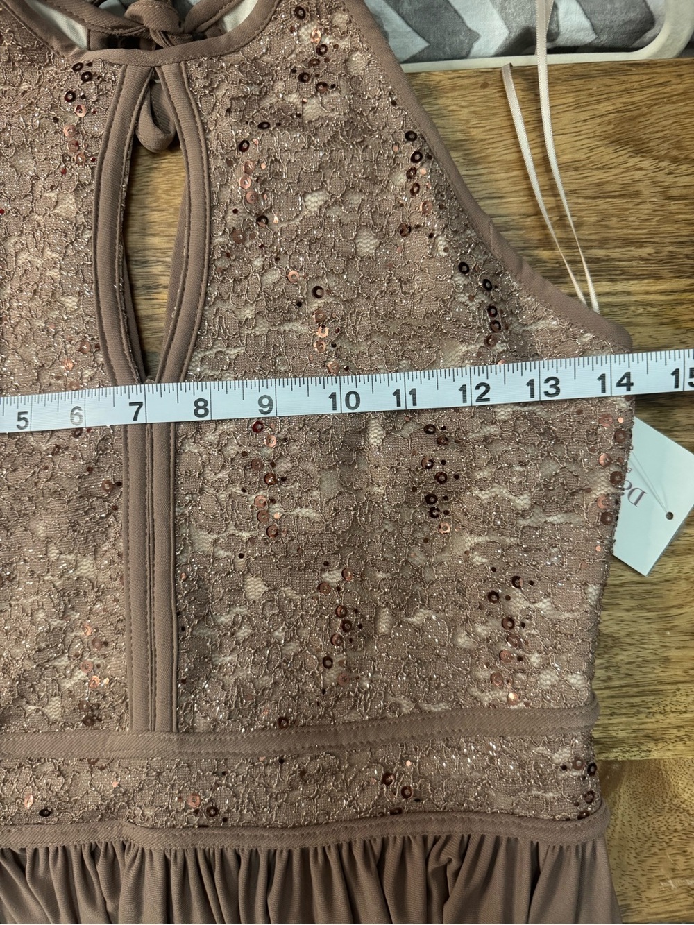 Morgan & Co Taupe Sequin Lace Halter Prom Formal Gown Dress Size 10 NWT - Picture 5 of 6